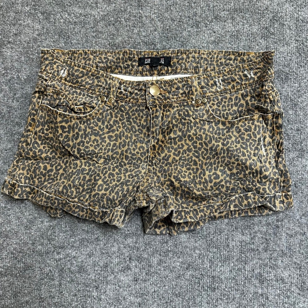 Forever 21 Shorts Womens Size 30 Brown Leopard Print Animal Denim Mini Cuffed